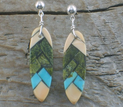 Native American Earring Mosaic Inlay Corn Dangle D